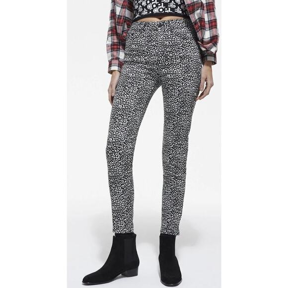 The Kooples Pants Slim Fit Leopard Animal Print Trousers Black & White NWT 28 - Picture 1 of 8